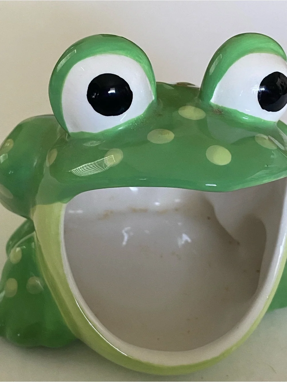 Vintage Green Spotted Polka Dot Wide Mouth Frog Ceramic Kitchen Sponge Holder